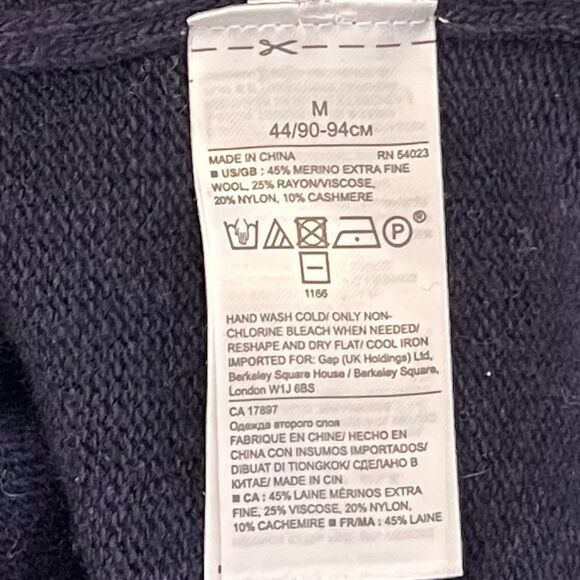 Banana Republic Filpucci Merino Wool Blend Navy Sweater Tie Sleeves Size M - Picture 6 of 6